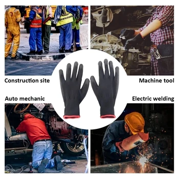 12/60 parov varnost delovne rokavice črno PU najlon bombažne rokavice industrijske zaščitne prostem delovne rokavice sive in bele rokavice