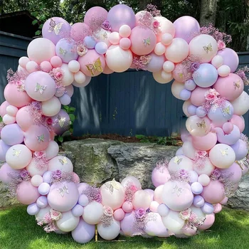 174pcs Macaron Roza Balon Garland Arch Komplet Baby Tuš Rojstni dan, Poroka, Valentinovo Stranka Dekor Vijolično Balone z Metulj