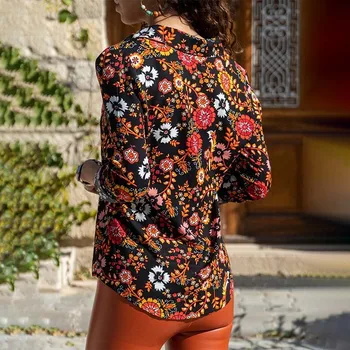 2022 Pomlad Floral Print Majica Ženske Vrhovi Moda Turndown Ovratnik, Dolgi Rokavi Elegantna Majica Plus Velikost Urad Dama Delo Bluzo