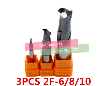 3PCS 2F-6.0/8.0/10.0 mm volframov karbid jekla rezalnik CNC rezkanje, rezanje trdoto HRC50 karbida Rezkanje rezalnik
