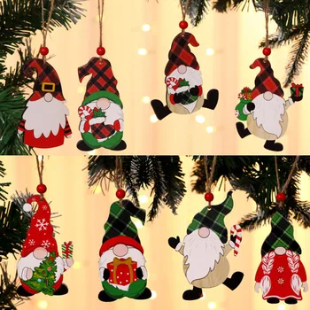 3pcs Novo Leto 2022 Lesa Gnome Obrti Božično Drevo Ornament Noel Božično Dekoracijo za Dom Lesen Obesek Navidad 2021 Darilo