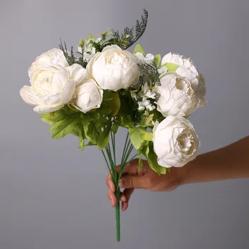 45 cm Evropske Umetne Peony Rože Svilene Ponaredek Cvetje svate, Dekoracijo Doma Šopek rož Venec DIY Scrapbooking