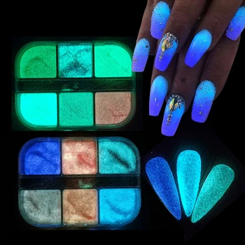 6Grids Luminous Glow in the Dark morska deklica Sladkorja Nohtov Bleščice v Prahu Neon Reflektivni Pigment Nail Art Dekor Drgnjenje Prah za Dekle