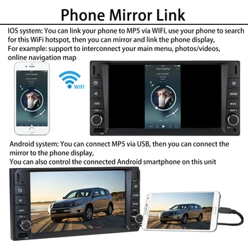 7 Inch Android 9.0 USB Wifi, Bluetooth, Touch Screen 2 Din MP5 IOS / Android Ogledalo Povezavo FM Predvajalnik DVD-jev Avto Radio, GPS, hands-free