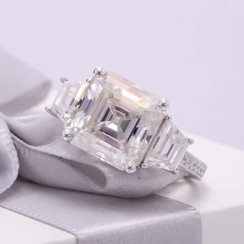 AEAW 5.5 Karat Asscher Cut Moissanite Lab Diamantni Prstan Odlično Ujemanje Band Obroč Za Ženske Trdna 10K 14K 18K Belim Zlatom