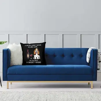 Basset Hound In Vino zapnite Kavč Doma, Dekorativni Smešno Pes Kvadratnih Vrgel Blazino Primeru 45x45