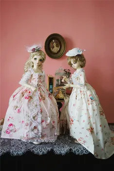 BJD lutka obleko, ki je primerna za 1/3, 1/4, 1/6 velikost velikan foll retro lutka obleko bež cvetlični zaostajajo lutka dodatki