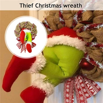 Božično Drevo Ornament, Kako Grinche Ukradel Božič Polnjene Elf Nog Zaljubljen V Božično Burlap Venec Noel Navidad Novo Leto 2022