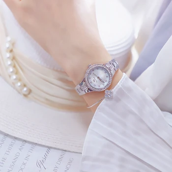BS Japonski Gibanja, Ure za Ženske, Majhne Bele Diamond Moda ročno uro Ženske Quartz uro Srebro Nepremočljiva Ženska Ura