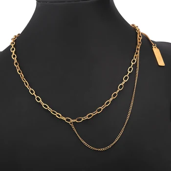 Flashbuy Trendy Kovinski Večplastne Verige Ogrlice za Ženske Zlata Veriga Choker Zlaganje Elegantna Ogrlica Nakit