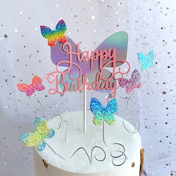 Happy Birthday Cake Toppers Torto Dekoracijo Ročno Poslikane Metulj Torto Pokrivalo Za Poroko, Rojstni Dan Baby Tuš