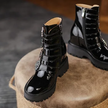 Klasična kristalno sponke blagovne znamke slogu pravega usnja klin čevlji ženske škornji jeseni, pozimi visoke pete platformo jahanje škornji