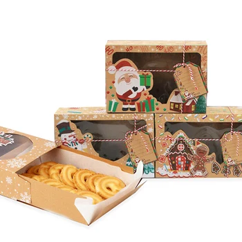 Kraft Papir, Kraft Papir Cookie Cake Pakiranje Škatla Z Plastična Pvc Okna Za Sladkarije Čokolade, Piškotov Božič Papir, Karton Šatulji