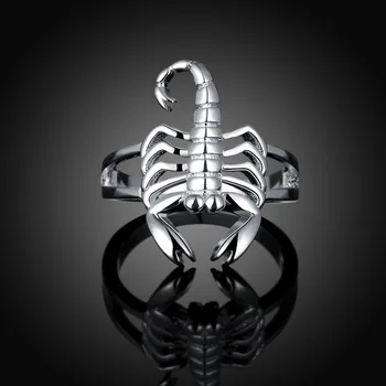 Lep Srebrn prstan Moda moda Scorpion srebrne barve LEPO ženske Nesramna Lady Obroč, nakit, Klasično darilo ,R739