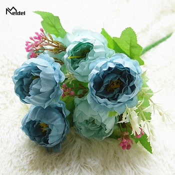 Meldel Visoke Kakovosti Ponaredek Cvetje 6 Glav Svilenih Vrtnic Mariage Poročni Šopek Poročni Dekoracijo Doma Mini Modro Cvetje Umetno