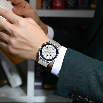 NAGRADA Top Luksuzni Moških Poslovnih Watch Milanese Jekla Očesa Pasu Auto Datum Quartz ročno uro Nepremočljiva Masculino Reloj Hombre