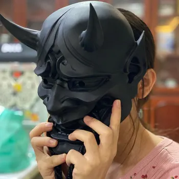 Odraslih Unisex Halloween Japonski Zaprti Prajna Hudič Hannya Noh Kabuki Demon Oni Samurai Poln Obraz Maska Črna Modra Rdeča