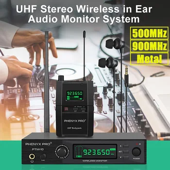 Phenyx Pro UHF Stereo Brezžična v Uho Monitor Audio Sistem, 900MHz/500 mhz Pasu, Rack Ansi, Kovinske Konstrukcije