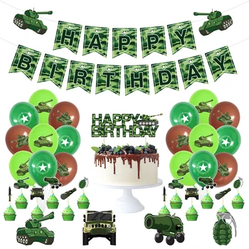 Prikrivanje Temo Ddecoration Za Baby Boy otroci Happy Birthday Cake Pokrivalo Tank ailplane Cupcake Zastavo Vojaške temo DIY Dobave