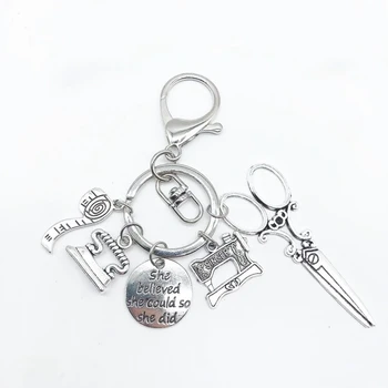 Priljubljena Ustvarjalna Meri Šivalni Stroj Trak Ukrep Škarje Keychain Inspirativno Keychain Oblačil Oblikovalec Meri Darilo