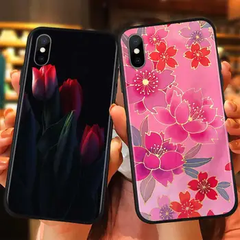 Rose cvet tulipanov lily Black Soft Cover Za Apple iPhone 13 12 11 SE XS XR X 7 8 6 5 S mini Pro Plus MAX 2020 Primeru Telefon