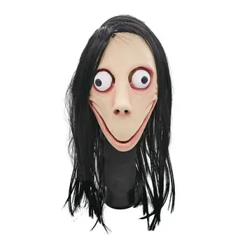 Strašno Latex Momo Masko Heker Masko Horror Igra Halloween Masko Vlogo Igrajo Kostum Polno Glavo Masko Momo Velike Oči Dolgo Lasuljo