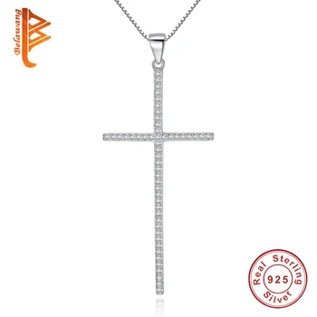 Trgovini 925 Sterling Silver Cross Ogrlica Dolgo Kristalno Ogrlica Za Ženske Poročni Nakit Posla Dodatki Darilo