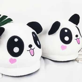 Ustvarjalne Panda Risanka Čevlji Plus Velikost 35-43 Ženske Bele Anime Doma Copate Mehko Puhasto Panda Strani Zaprtih Ženska Copati