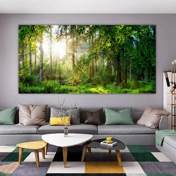 Zeleno Drevo Slikarstvo na Platno Krajine Plakatov in Fotografij Wall Art za dnevno Sobo HD Slike Big Velikost Sonca Doma Dekor
