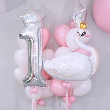 32inch Srebrno Folijo Število Belo Krono Swan Balon za 1. Rojstni dan Poroka Okraski Baby Tuš Dobave Globos