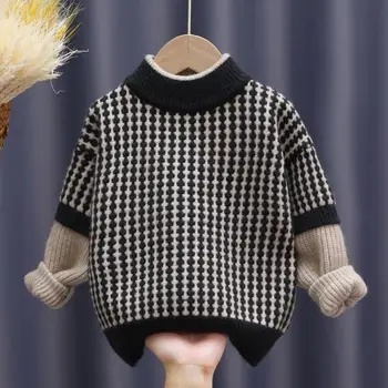 Baby Otroci Tshirt Pulover Baby Dekle Fanshaped Dveh Barvah Tekmo Vzorec Slog Malo Fant Obleko O-Vratu Pletene Obleke za 3T-9T