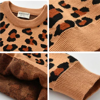 Otroška Jopica Za Dekleta Obleke Leopard Tiskanja Fant Pulover Pulover Pleten Baby Majica otroška Oblačila 2021 Jesen Zima